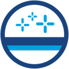 Blue circle with light blue graphics