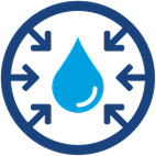 Blue circle with arrows pointing to water droplet