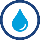 Blue circle with water droplet